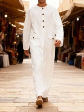 Men's Middle Eastern Clothes Long Sleeve Muslim Islamic Kaftan