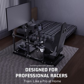 Hottoby 3060 Aluminum Racing Sim Cockpit Stand With Black Seat TV Stand Logitech