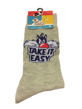 Looney Tunes Sylvester TAKE IT EASY Crew Socks 1 Pair Men's Shoe Size 6.5-12 NWT