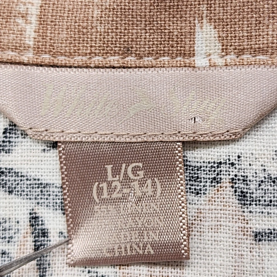 Винтажный белый олень Топ женщин L бежевый желтовато-коричневый черный льняной смеси оставить печать на пуговицах - Изображение 3 из 4