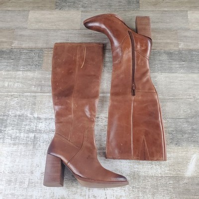 Diba True True Do Cognac Brown Leather Tall Block Heel Boots Womens 6 M 39715