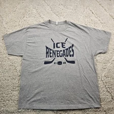 Ice Renegade Hockey Mens T-Shirt Sports Graphic Design Spellout Y2K Sz 2XL Gray