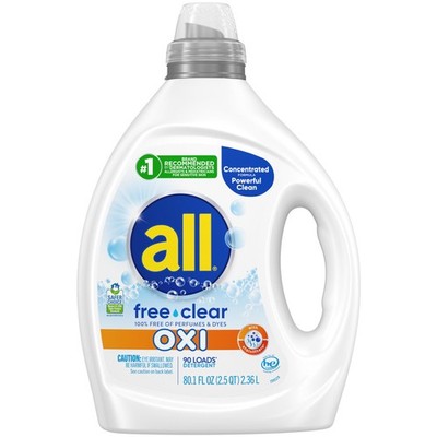 Liquid Laundry Detergent, Free Clear for Sensitive Skin with OXI, Unscented a...