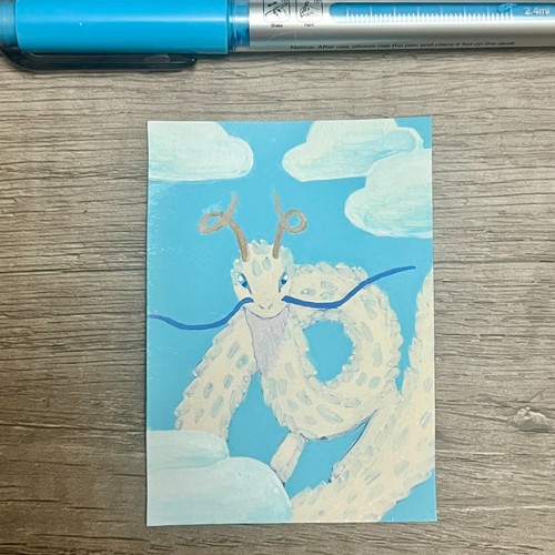 ACEO Original Sky Elemental Dragon Mixed Media Art Card OOAK Signed