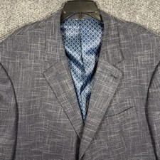 Oak Hill Sport Coat Mens 3XLT 54/56 Lng Gray/Blue Micro Check Plaid 2 Buttons