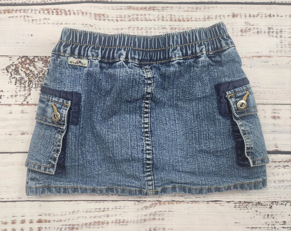 Vintage Y2K Gasoline Girls Denim Mini Skirt w/ Belt – Size 5, Cargo Pockets - Image 2 of 4