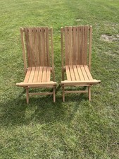 Deluxe Folding Garden Chairs - Teak Wood, 2 Pack Thick Slats