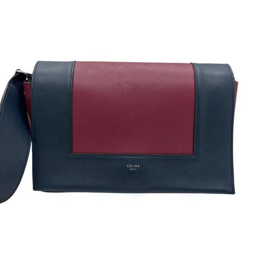 CELINE Shoulder Bag Bicolor Leather Navy Bordeaux Used Authentic