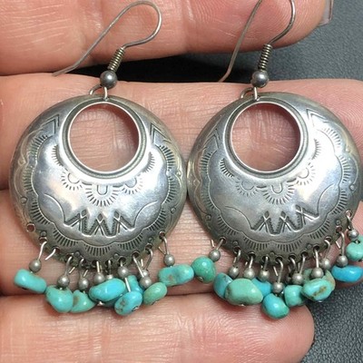 6659 Sterling 925 RELIOS Vintage Etched Southwest Drop Dangle Earrings 8.6grams*