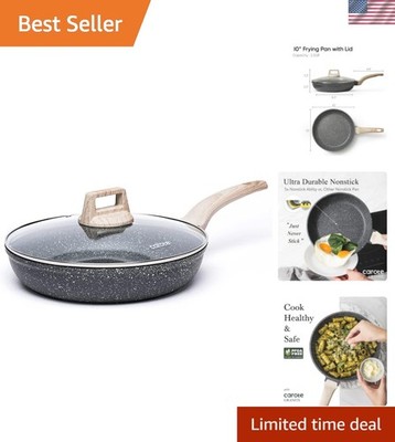 Non Stick Frying Pan Skillet, Nonstick Granite Fry Pan with Glass Lid, Egg Pa...