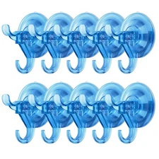 10 Pack Reusable Suction Hooks, Small, 11 lbs, Transparent Blue, Shower, Kitchen