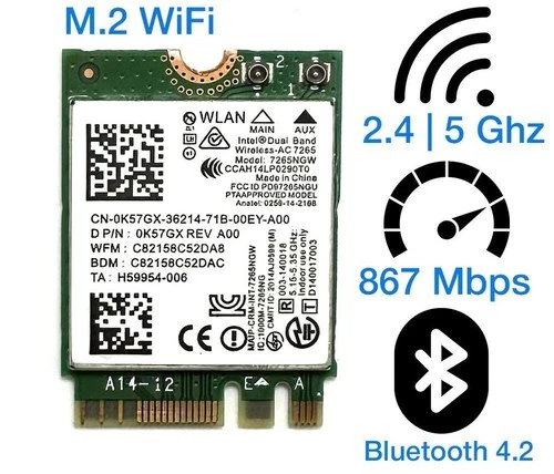 Intel Dual Band Wireless- AC7265 Model 7265NGW  867Mbps Bluetoth4.0 NGFF  0K57GX