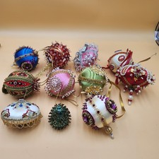 Vintage push pin christmas ornaments lot of 11 pearl Beaded Sequin balls tree