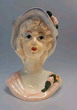 Vtg Lady Head Vase Planter Pastel Colors