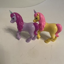 Unicorn 2 Toy Figures Yellow and Purple W/Mane Fantasy Horses 3.5" Tall- NWOT