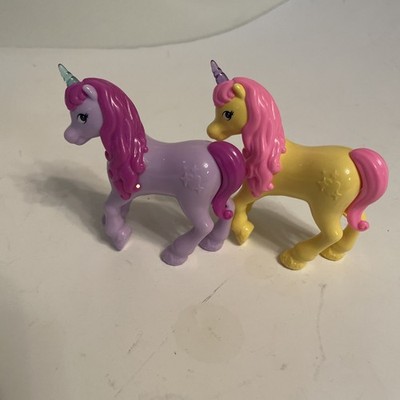 Unicorn 2 Toy Figures  Yellow and Purple W/Mane Fantasy Horses 3.5'' Tall- NWOT