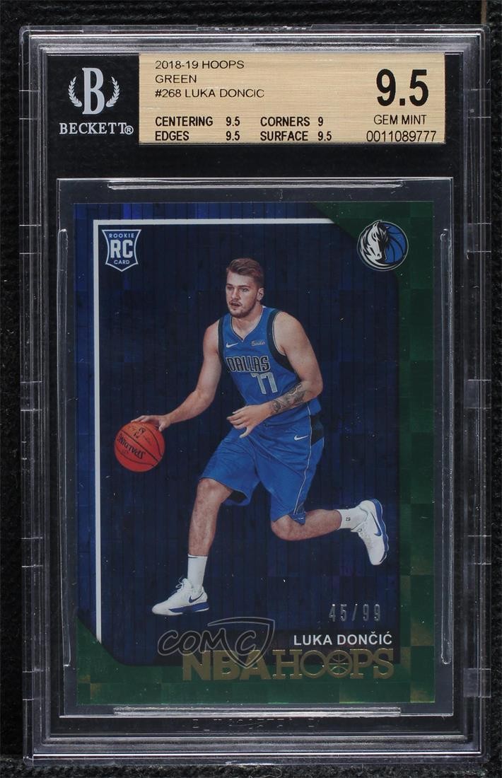 2018-19 Panini NBA Hoops Green 45/99 Luka Doncic BGS 9.5 GEM MINT Rookie RC uk2