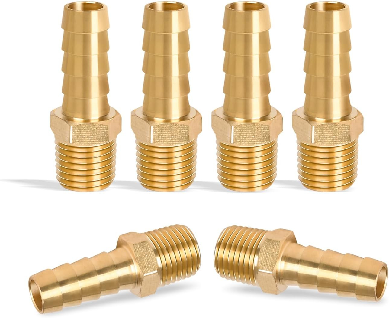 6 Pcs Brass Hose Fittings, 1/4 NPT to 3/8 Barb, Barbed Hose 