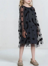 Stella McCartney Kids Black Star Tulle Dress Size 8Y Sheer Mesh Overlay Party 