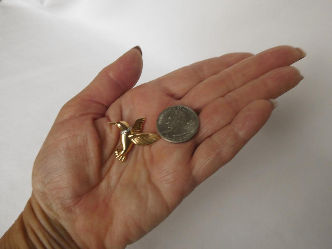 14K Solid Gold Diamond Ruby 3D Hummingbird Bird I… - image 3