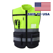 Two Tone Workwear Vest with Pockets and Zipper Custom LOGO Construction Work Clo
