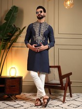 Elegant Men's Embroidered Kurta Pajama Set   Perfect for Wedding  Festive Wear