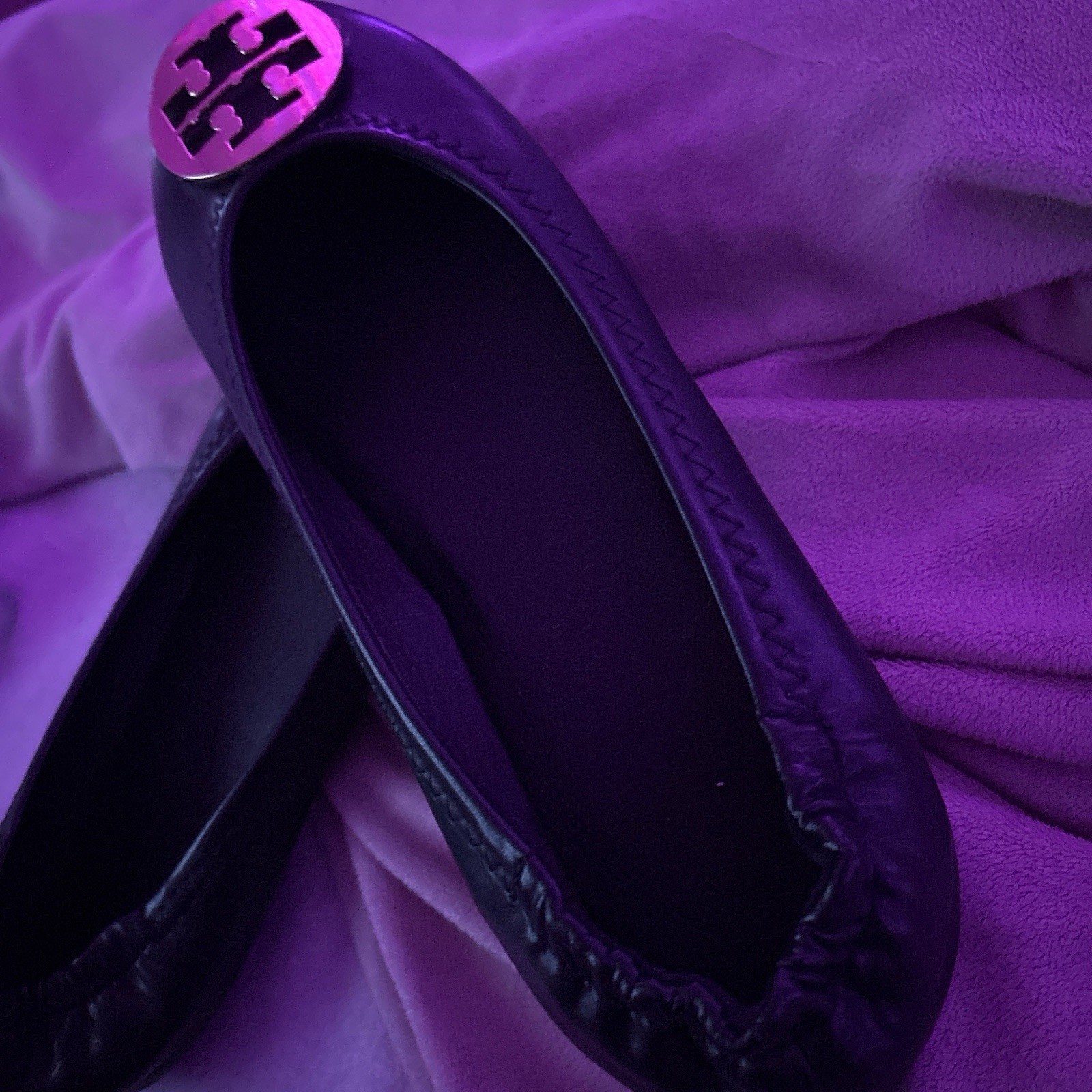 Tory Burch Black Leather Ballet Flats Logo Accent Round Toe EU 40 thumbnail 4