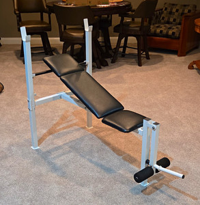 Adjustable Weight Bench w/ Leg Extension Attachment, White/Black Steel Frame
