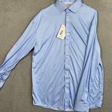 NEW Collars Co. Shirt Mens Large Blue Button Up Houndstooth Dress Collar Polo