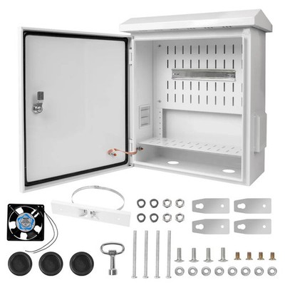 Outdoor Electrical Box 20''x16''x8'' IP65 w/ Cooling Fan Wall & Pole Mount Cabinet.