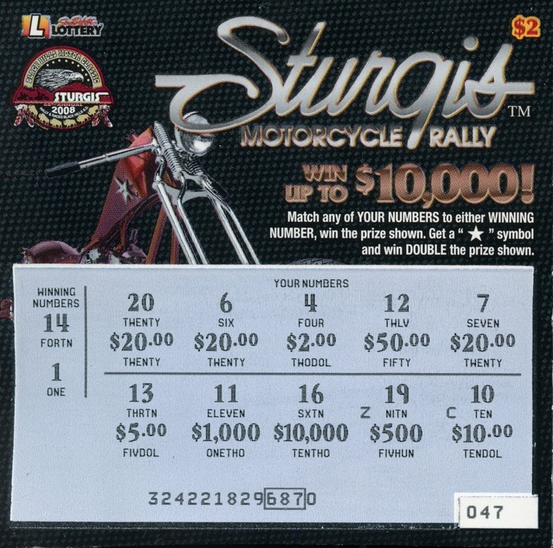 ticket Sturgis South Dakota (SD) Motorcycle Rally 2008 68th  collectible lottery