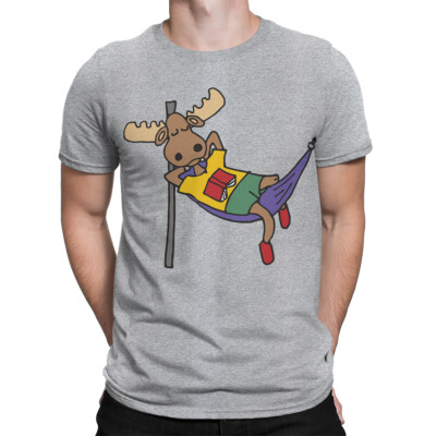Moose Sleeping in Hammock While Reading A Book Funny Mens Womens Kids T Shirt
