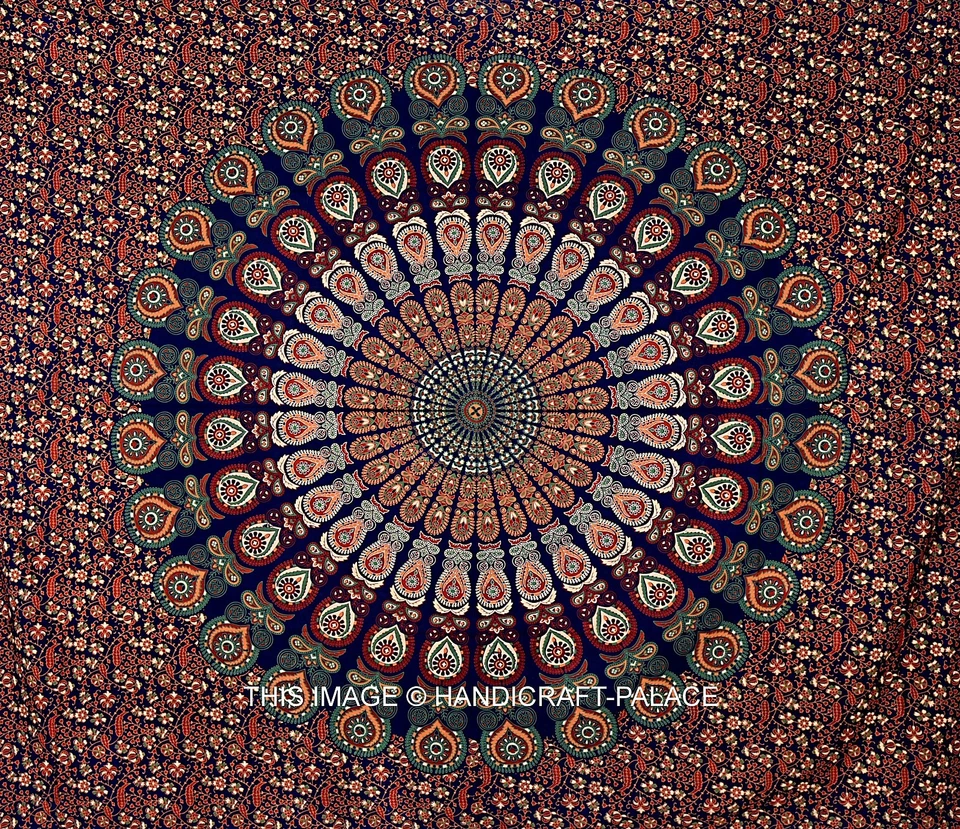 Conjunto de edredom duplo indiano psicodélico pavão mandala arte roupa de cama - Imagem 2 de 2