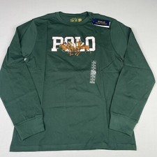 Polo Ralph Lauren Boys XL Cotton Green Jersey Long Sleeve Tee Pony Logo