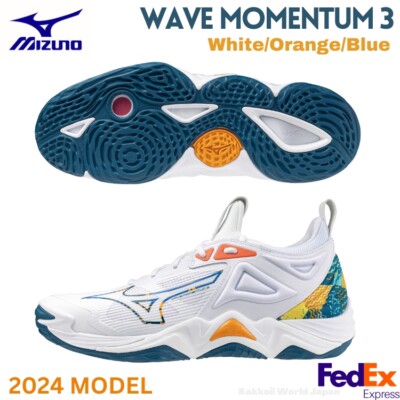 Mizuno Volleyball Shoes WAVE MOMENTUM 3 White/Orange/Blue V1GA2312