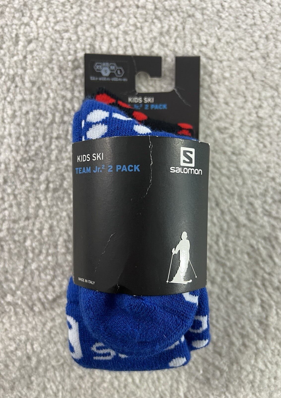 Confezione 2 Calzini Salomon Snow Ski Jr Team Lana Spessore Cuscino Bambini Piccoli 9 5 12 5 Nuovi