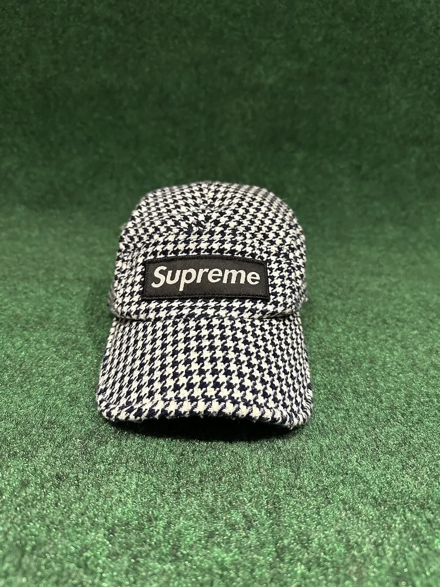 Vintage Supreme 2001 Houndstooth Wool 5 Panel Camp Cap Made In USA Clean