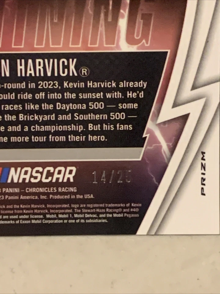 2023 PANINI CHRONICLES NASCAR RACING LIGHTNING KEVIN HARVICK PURPLE PRIZM #d/25 - Image 3 of 3