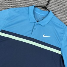 Nike Polo Shirt Mens Large Blue Short Sleeve Dri Fit Golf Casual Outdoor