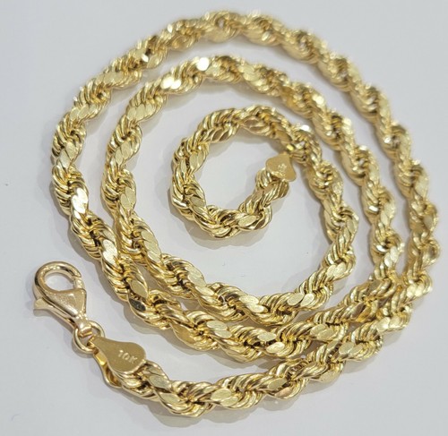 Real 10K Gold Rope Chain Necklace Men 