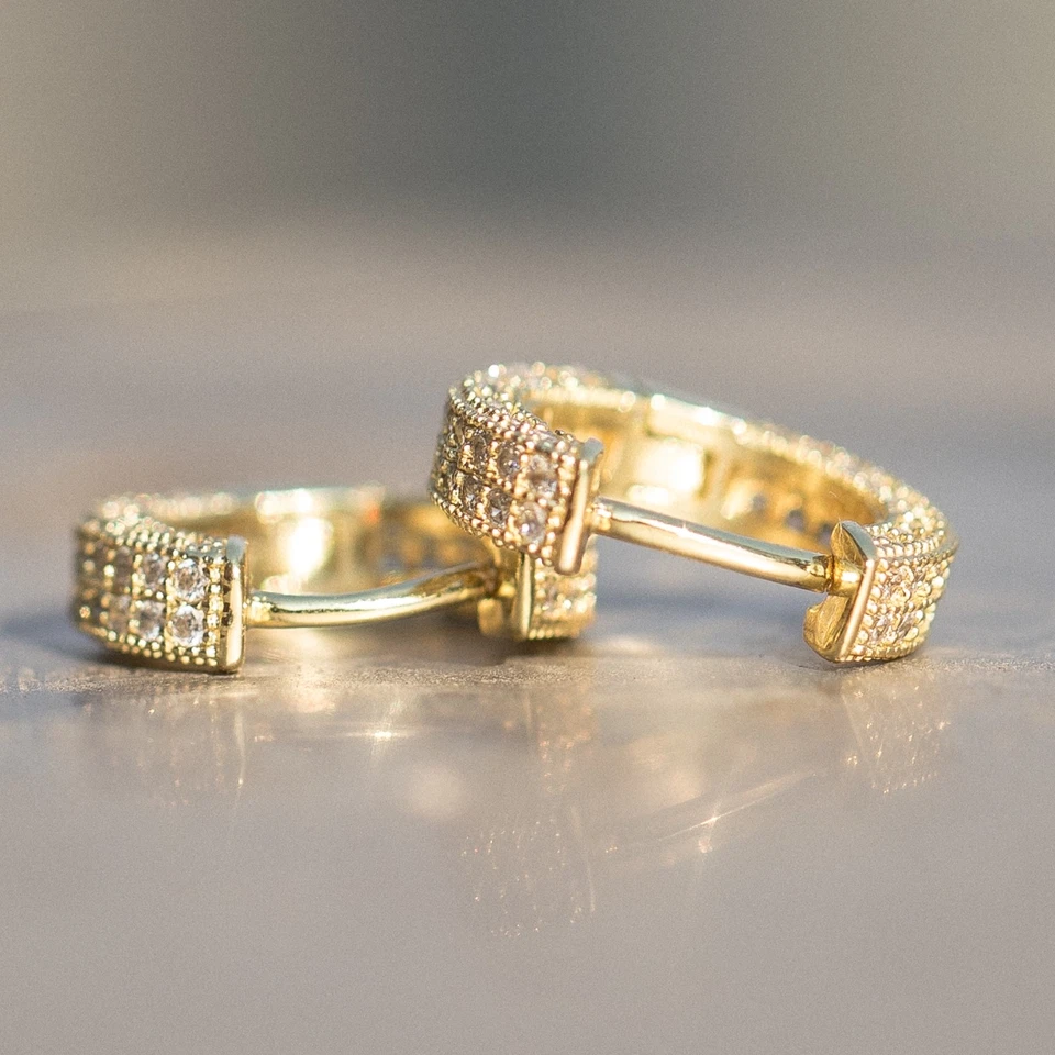  Pendientes de aro de circonita cúbica de plata de ley 925 enchapados en oro amarillo hip hop para hombre Foto 3 de 3