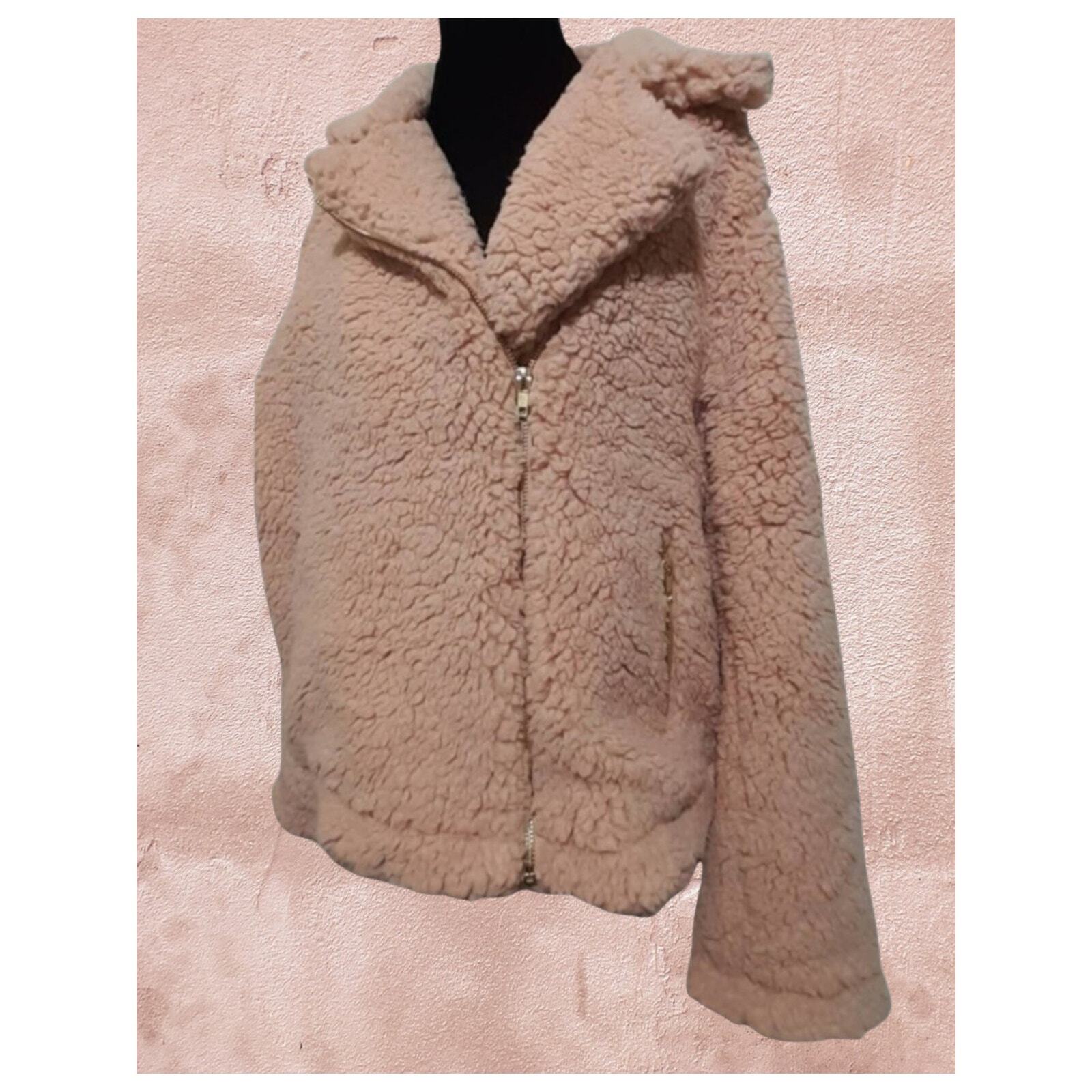 NEW Pink Teddy Jacket Coat Size Large Biker Moto Furry Sherpa by SILVER JEANS