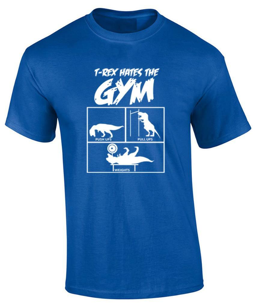 Funny T-Rex Hates The Gym T-Shirt Workout Push Up Humor Novelty