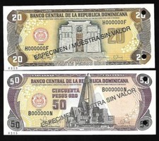 Dominican Republic - SPECIMEN 20 & 50 Peso Oro Notes - 1998 - P154s & 155s