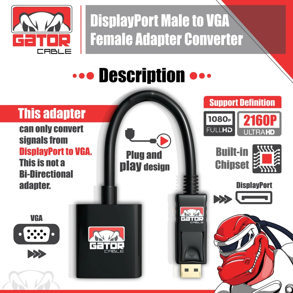 DisplayPort to VGA Adapter Converter Cable Video HDTV PC Monitor Desktop UHD - Image 4 of 4