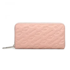 UScarmen Logo Embossed Zip Around Calfskin Leather Wallet RFID PINk Women's