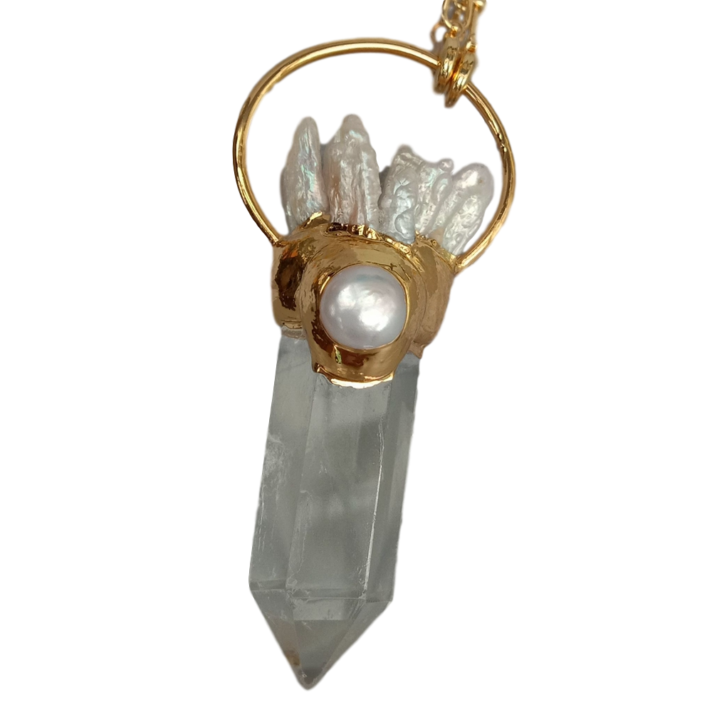 Collana LE PIETRE .047 perle quarzo avorio bakelite e ciondolo rame e
