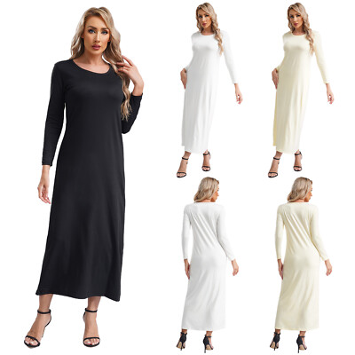 Lange Roben Langarm Islamisches Arabisches Kleid Rundhalsausschnitt Damen Gebet