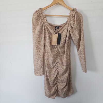 VERO MODA Center Ruching Animal Print Long Sleeve Lined Dress NEW Size 10272530