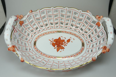 Herend Porzellan Ungarn Apponyi orange Henkelkorb Schale Modell 7475